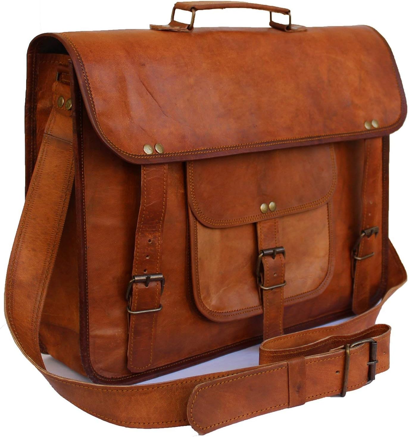 PRASTARA Leather briefcase 15 Inch Laptop Messenger Bags for Men and Women Best Office School College briefcase Satchel Bag