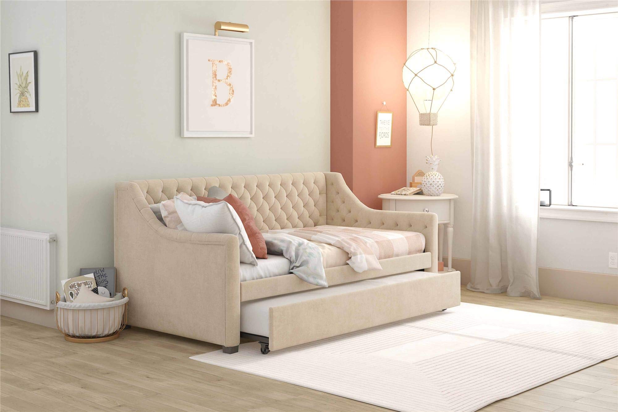 Little Seeds 4334339LS Monarch Hill Ambrosia Upholstered, Ivory Velvet, Twin Daybed and Trundle