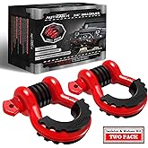 AUTMATCH D Ring Shackle 3/4" Shackles (2 Pack) 41,887Ibs Break Strength - Clevis Shackles with 7/8" Screw Pin and Shackle Isolator Washers Kit for Tow Strap Winch Off Road Vehicle Recovery, Red