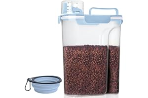 LEAWALK 5-7Lbs Small Cat Dog Food Storage Containers BPA Free, Airtight Pet Food Storage Containers with Large Pour Spout/1 Measuring Cup/ 4 Safety Locks and double-layer silicone strip (Elegant Blue)