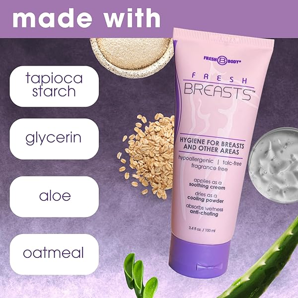 FRESH BREASTS ANTI CHAFING DEODORANT LOTION TO POWDER, 3.4OZ – ANTI CHAFE CREAM WHOLE BODY DEODORANT FOR WOMEN, INNER THIGHS & AREAS THAT SWEAT, NO TALC, ALUMINUM AND FRAGRANCE