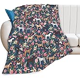 Horse Blanket Gifts for Girls Women Western Horses Flowers Animal Fleece Flannel Throw Blankets Soft Lightweight Horse Plush Stuff Blue Throws for Kids Adults Bed Sofa Decor 50" x40