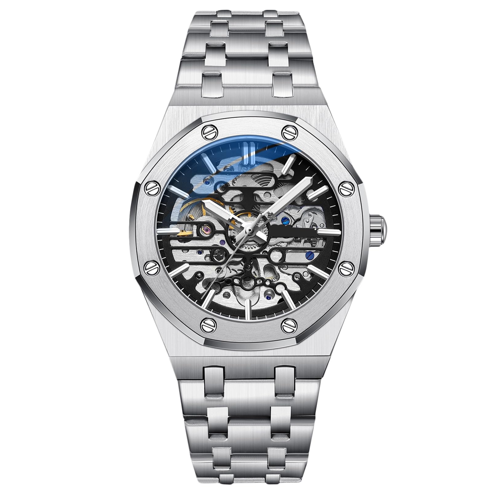 RORIOS Business Dress Men's Automatic Mechanical Watch with Luminous Hands and Stainless Steel Strap