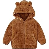 Flygo Girls Boys Fleece Hooded Jacket Unisex Toddler Sweatshirt Bear Ear Zip Up Sweater Outwear Hoodie