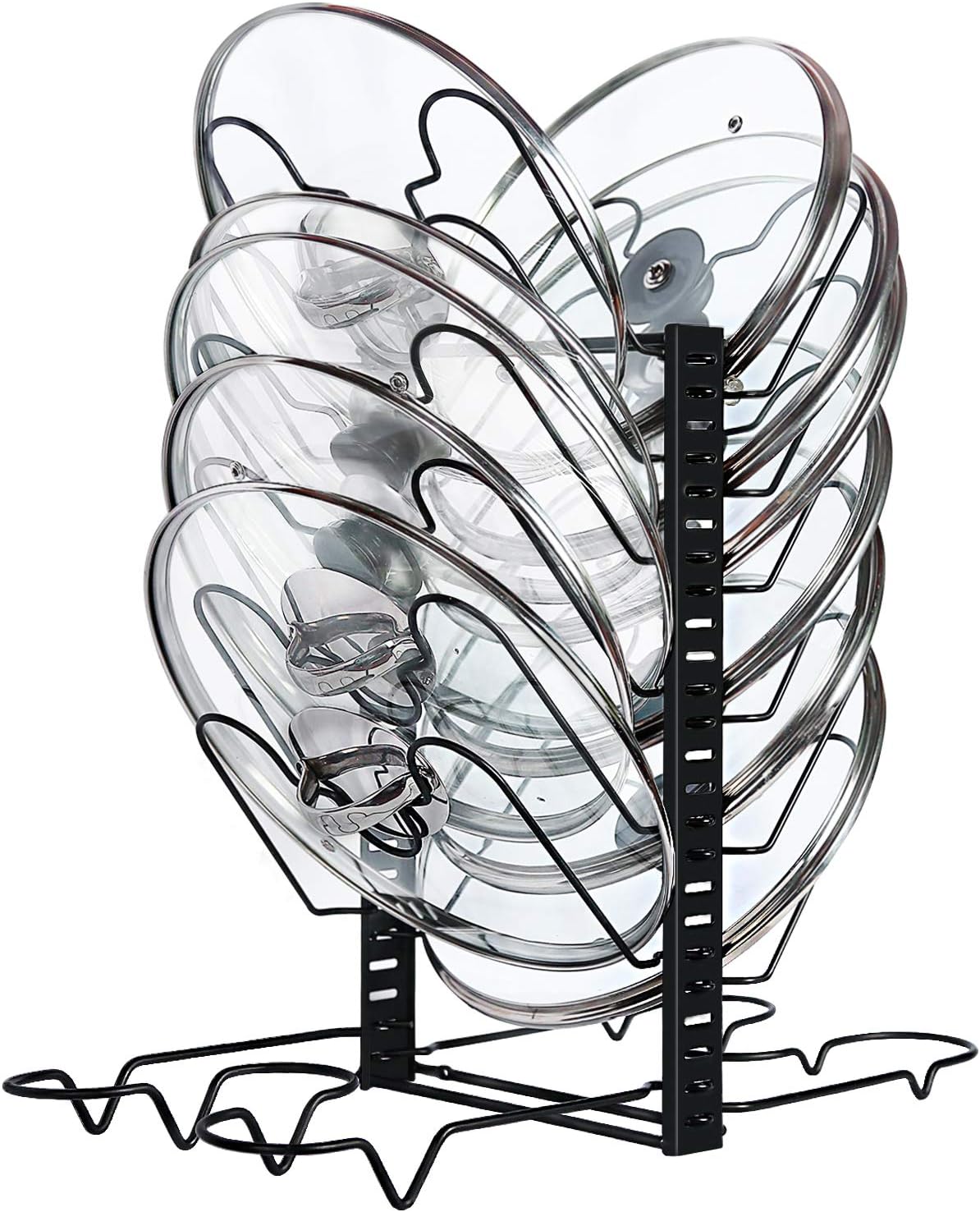 X-cosrack Pot Lid Organizer Holder Rack for Kitchen Cabinet Door Wall Mount with 12 Dividers Adjustable Heights,4 Methods,Black,Patent Pending: Home Improvement