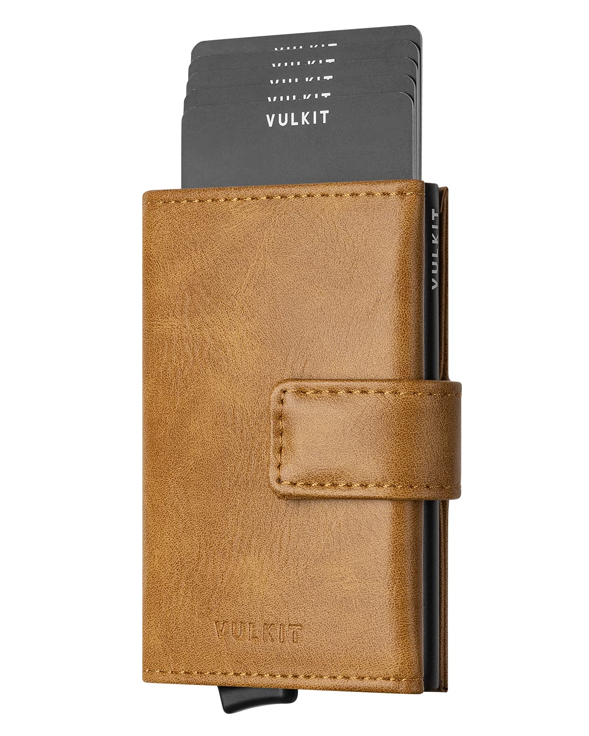VULKIT Credit Card Holder RFID Blocking Pop Up Leather Slim Mens Women Wallet with Banknote Pockets & Magnetic Closure