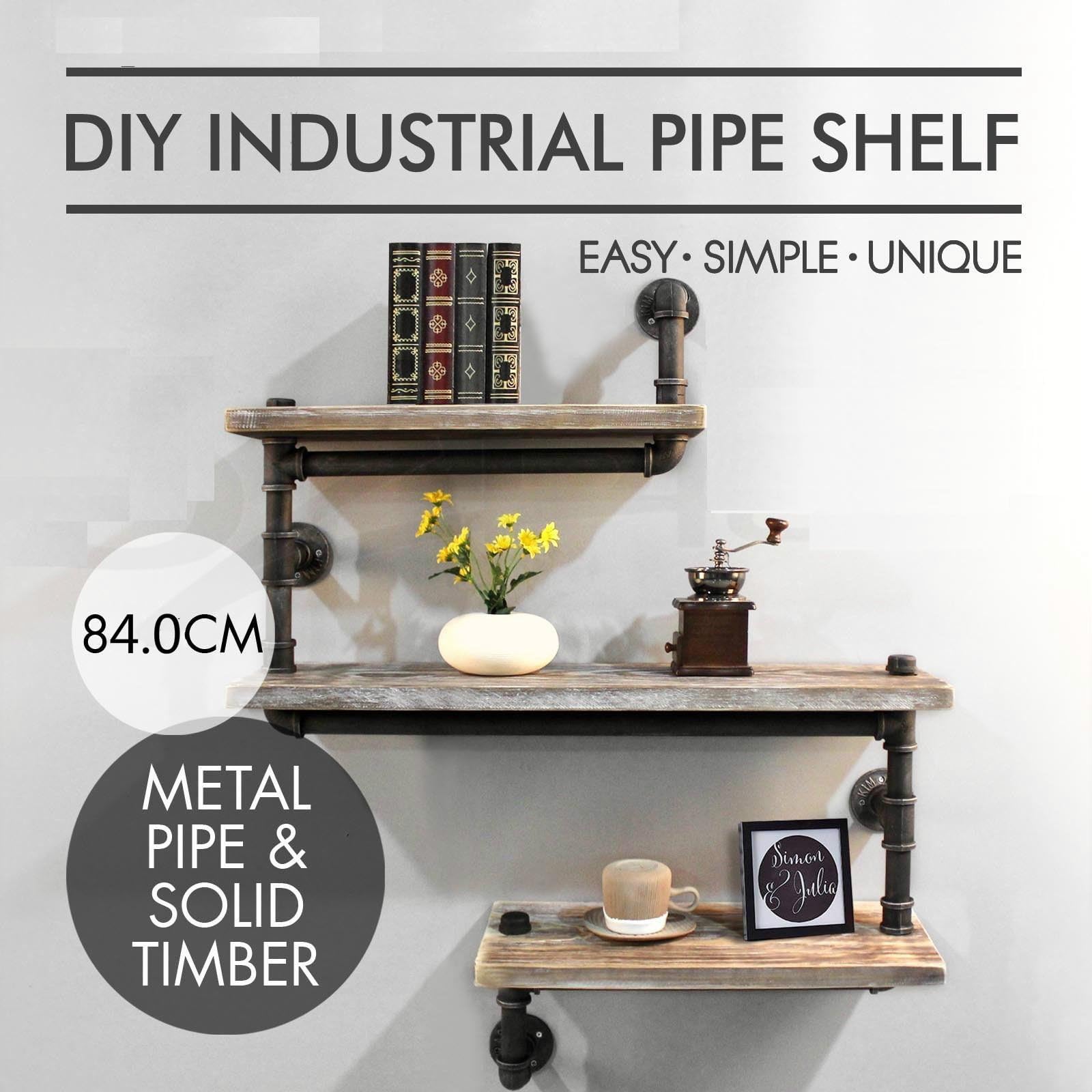 Diwhy Pipe Shelving Industrial Bookshelf Rustic Wall Shelf 3 Tiered Wrought Iron Pipe Design Bookshelf