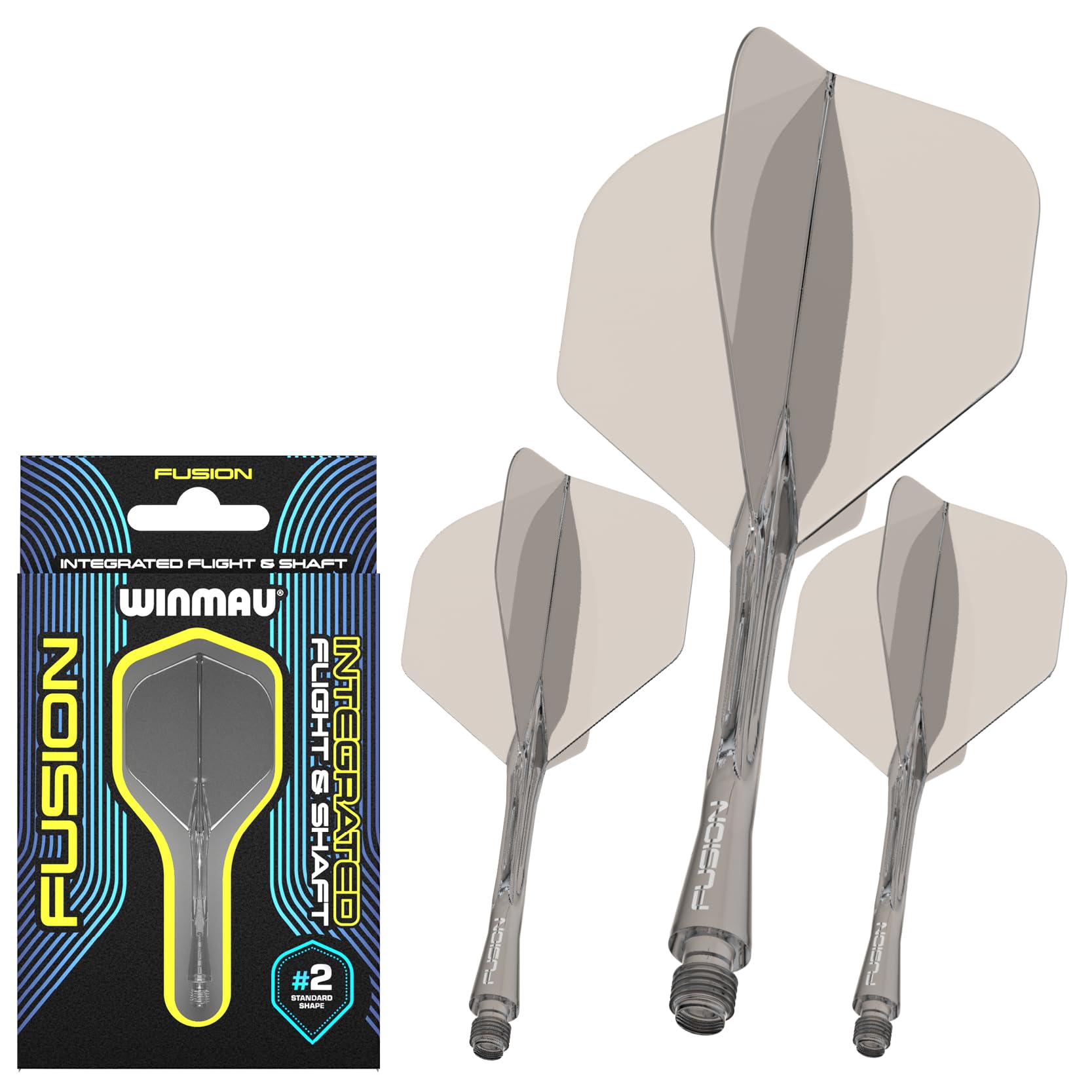 WINMAU Darts Fusion Integrated Flight & Shaft System - No.2 Shape & Design - Grey Colour, Medium Length — image 1