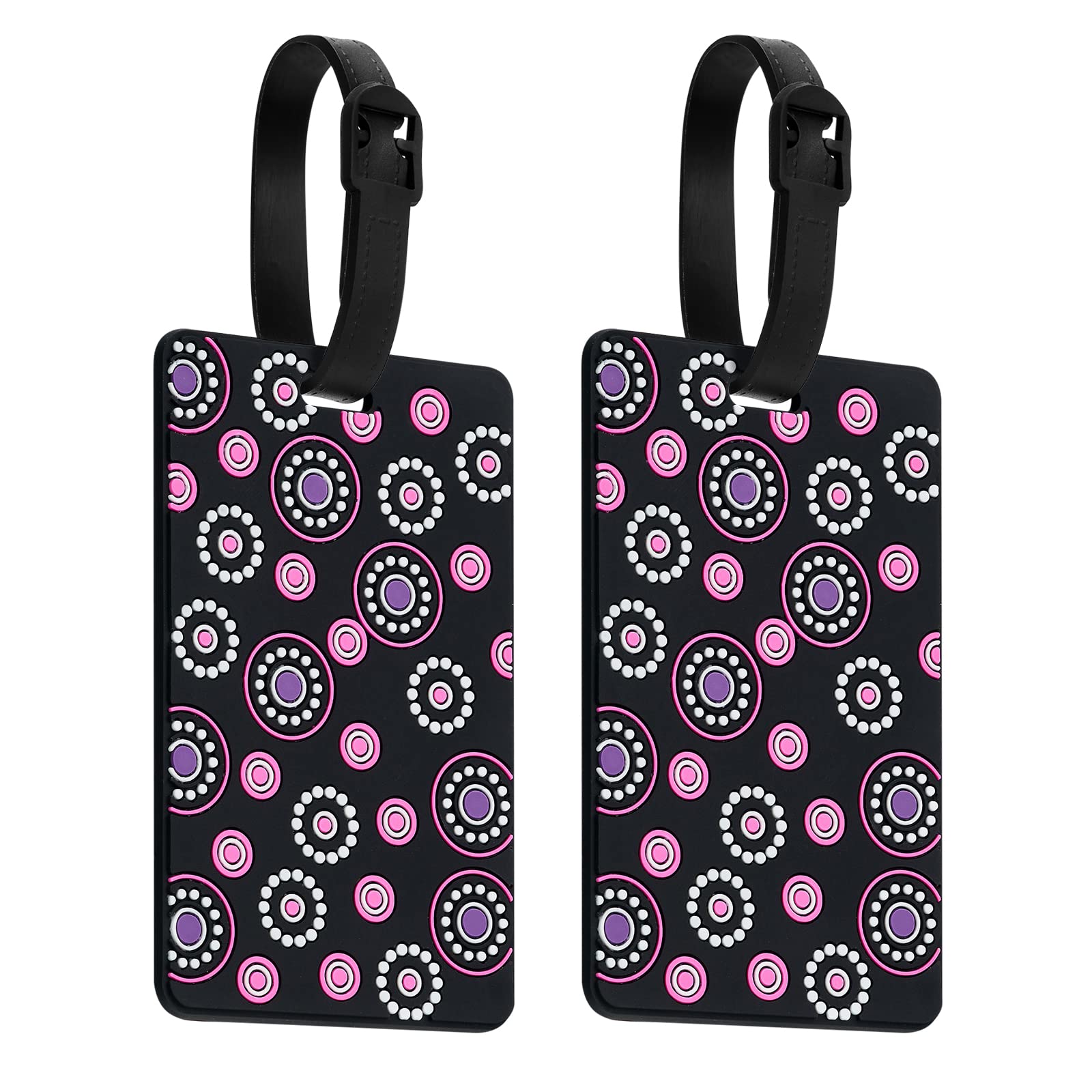 ZOUIQSS Luggage Tags Pack of Two,Baggage Tags Suitcase ID Labels Business Card Holder/Travel ID Bag Tag(Black Flower)