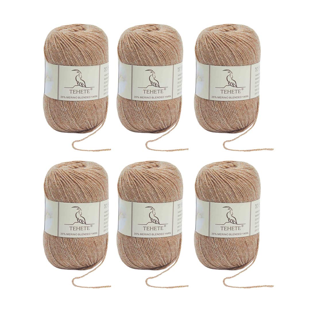 TEHETE Merino Wool Yarn for Knitting and Crochet 6x50g 35% Merino Blended Yarn 3ply Soft, Set of 6-Khaki