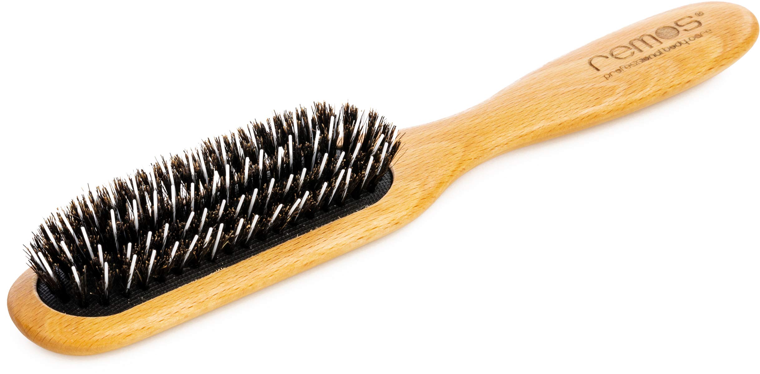 REMOS Hairbrush made of beech wood - 100% boar bristles & styling pins - narrow