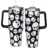 bchiijds 5D Printed White Skull Tumbler 40 oz Halloween Tumbler with Handle Lid and Straw Spooky Skull Cup Halloween Water Bottle Travel Mug