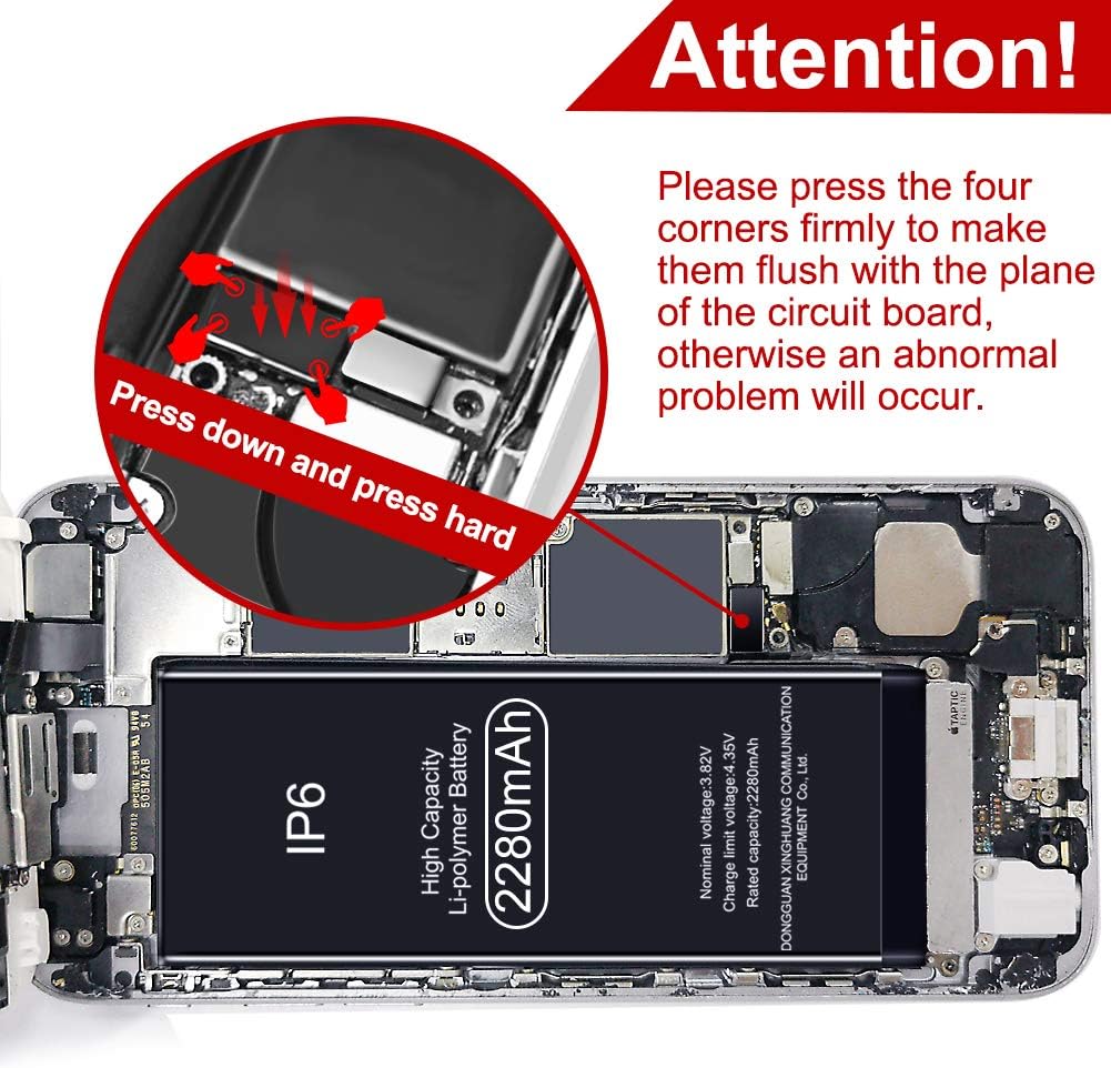 Olixm 2280mAh Battery Replacement Compatible with iPhone 6, 0 Cycle High Capacity Li-Polymer A1549 A1586 A1589 Rechargeable Battery with Complete Repair Tool Kit Adhesive and Instructions: Home Audio & Theater