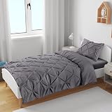 K&A Pintuck Pinch Pleat Duvet Cover Set King Grey 220x230 with Pillowcase