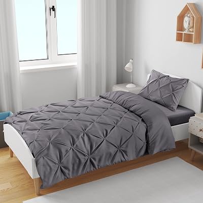 K&A Pintuck Pinch Pleat Duvet Cover Set King Grey 220x230 with Pillowcase
