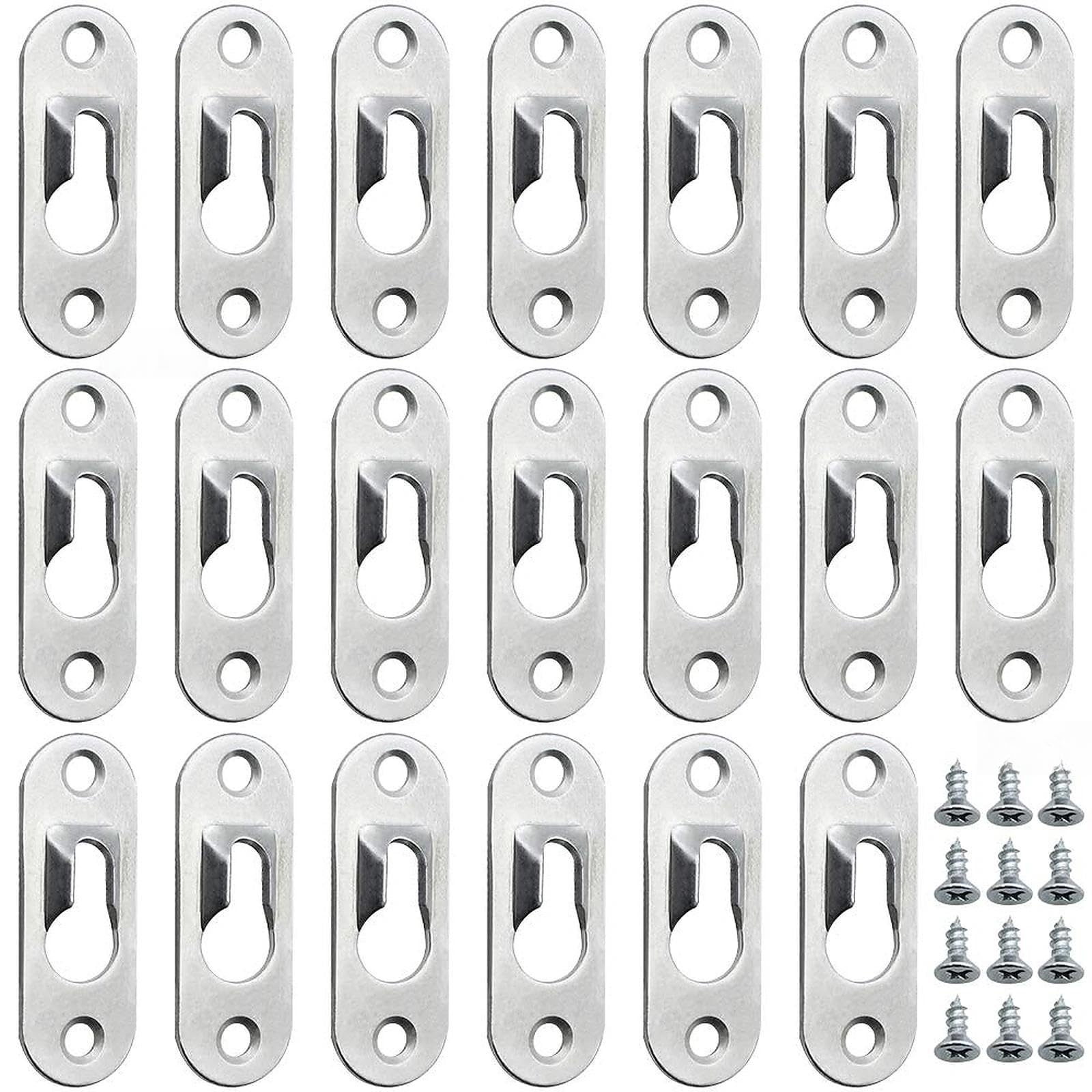 DXLing 30 Pieces Keyhole Hangers 45 mm x 16 mm with 60 Pcs Screws Metal Picture Hanger Hang Wall Indoor Fasteners for Picture Frames Glass Mirrors Cabinet Connection Rivet Fittings -Silver
