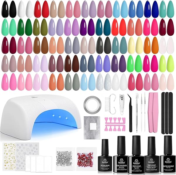 Beetles Gel Nail Polish Kit with U V Light - 80Pcs 55 Colors Gel Nail Kit | Color Enchantment with Everything Base Top Coat B