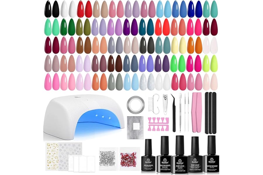 Beetles Gel Nail Polish Kit with U V Light – 80Pcs Color Enchantment 55 Colors Gel Polish Starter Kit with Base Top Coat DIY Nails Supply Stickers Manicure Tools Christmas Gift for Women Teens Girls