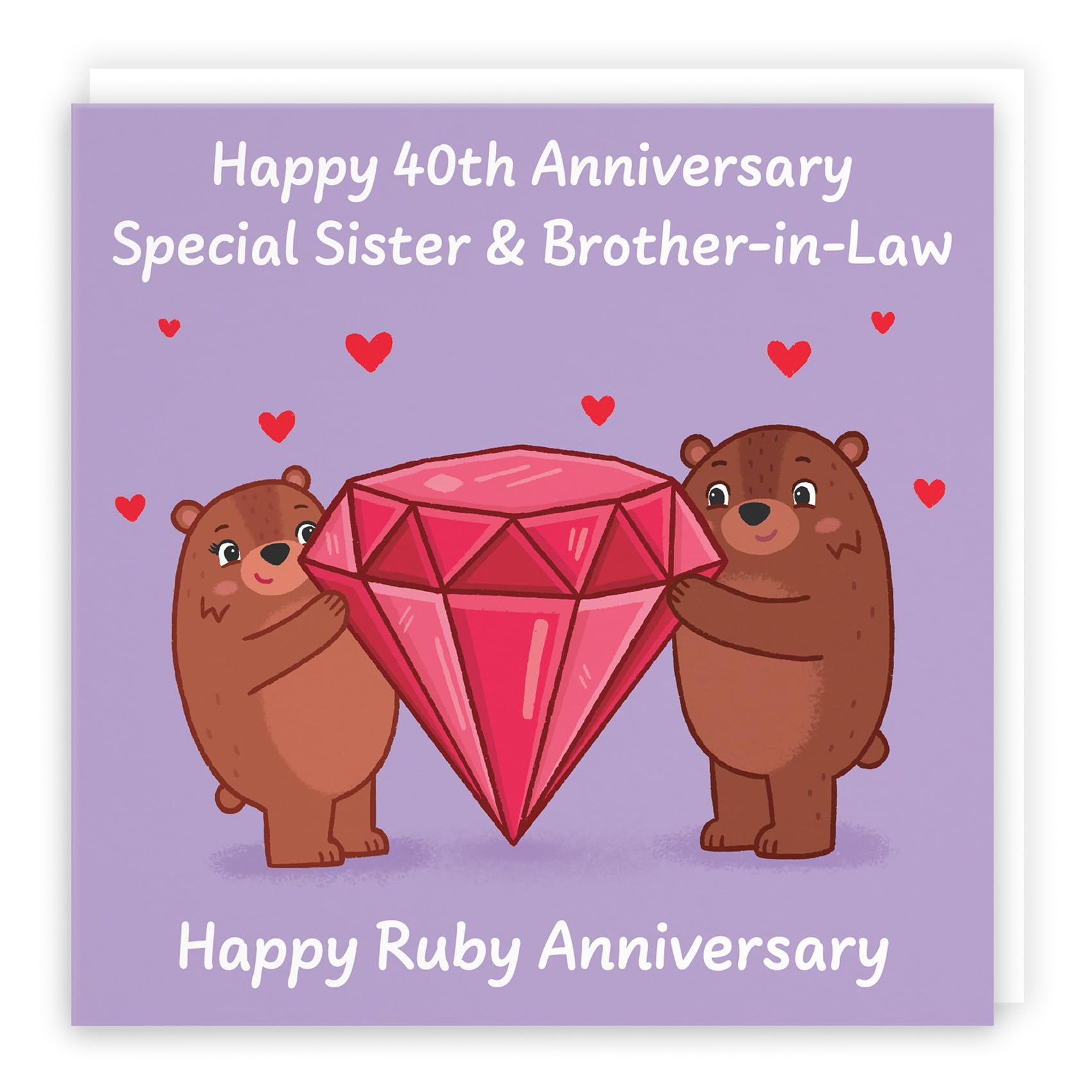 Hunts England - Sister And Brother In Law 40th Anniversary Card - Ruby Anniversary - 40 Years - Cute Fun Bears Card For Sister & Brother-in-Law - Love Story Collection