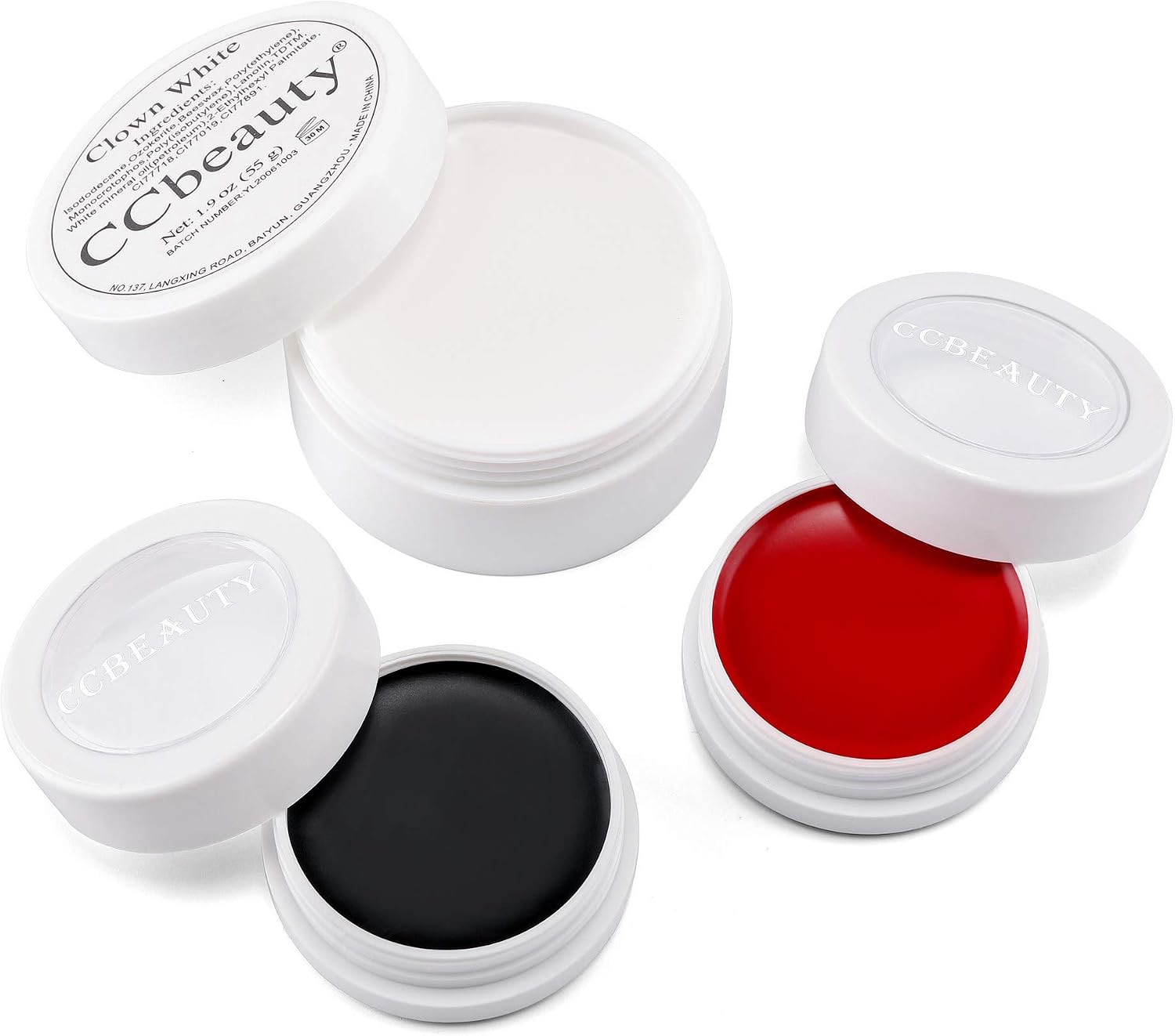 CCbeauty Clown Makeup Kit Professional White Black Face Paint Joker Dress Up with 6 Wooden Brushes - Image 3