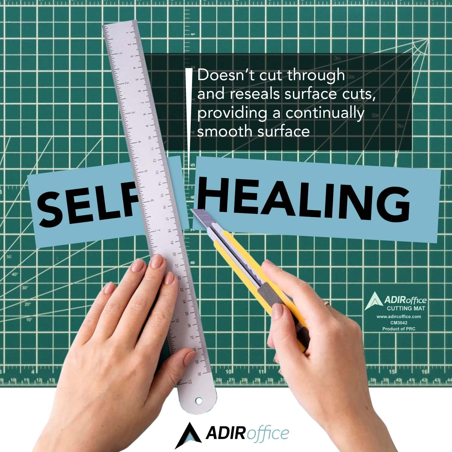 Adir Self Healing Cutting Mat - 18x24 Inches Sew Cutting Mat and Quilt Cutting Mat with 5 Layers, Double Sided Cutting Mat for Crafts - Reversible Non-Slip Cutting Pad with Grid