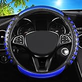 Car Leather Steering Wheel Cover - Carbon Fibre Material, Universal 14.5-15 Inch Leather Anti-Slip Breathable Auto Steering Wheel Covers for Men Women (3D Massage - Sports Blue)