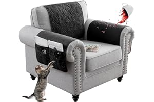 EXTLEZSA Waterproof Sofa Armrest Cover, Anti-Slip Headrest Cover Lengthen Sofa Armrest Storage Organizer with 6 Pockets Quilted Furniture Protector for Pets Sofa Couch (Black,1 Seater 3pcs)