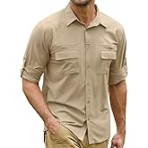 Men's Sun Protection Fishing Shirts Long Sleeve Travel UPF 50+ UV Quick Dry Cooling Safari Camping Hiking Button Down Shirts