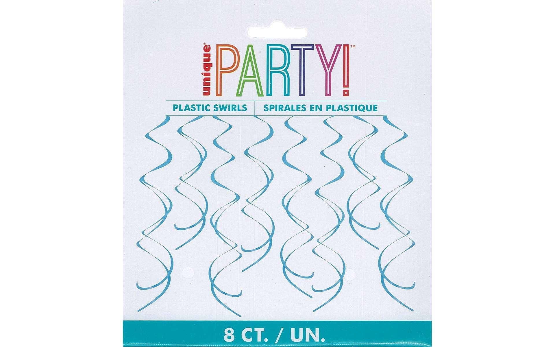 Unique Party 63271 - 66cm Plastic Hanging Swirl Baby Blue Party Decorations, Pack of 8