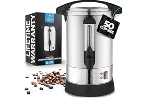 Zulay Premium 50 Cup Commercial Coffee Urn - Stainless Steel Large Coffee Dispenser For Quick Brewing - Automatic Hot Water D
