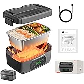 VVU&CCO Portable Electric Lunch Box for Adults with Timer,Rechargeable Self Heating Lunch Box for Men with 1.6L SS Container,24,000mAh Battery Powered, Convenient for Work/Travel/Camping