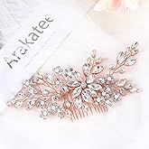 Catery Crystal Bridal Hair Comb Rose Gold Rhinestones Hairpiece Flower Wedding Clips Accessoires for Brides and Women(Rose Gold)