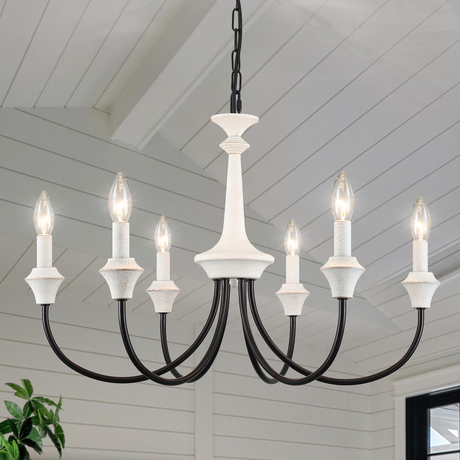 MRHYSWD Distressed White and Black Chandelier 6