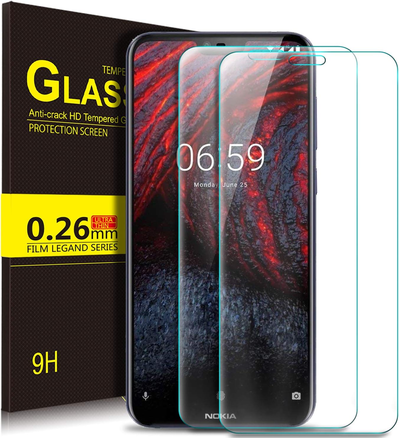 KuGi Nokia 6.1 Plus Screen Protector, 9H Hardness HD clear Bubble Free Installation High Responsivity Easy Installation Tempered Glass Screen Protector for Nokia 6.1 Plus smartphone. (Clear)
