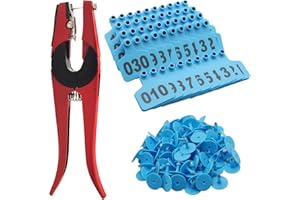 ACHICKLEAD Cattle Ear Tags Numbered 001-100 with Pliers, Plastic Livestock Animal Ear Tag for Cows Goats Sheep Pigs（Blue）