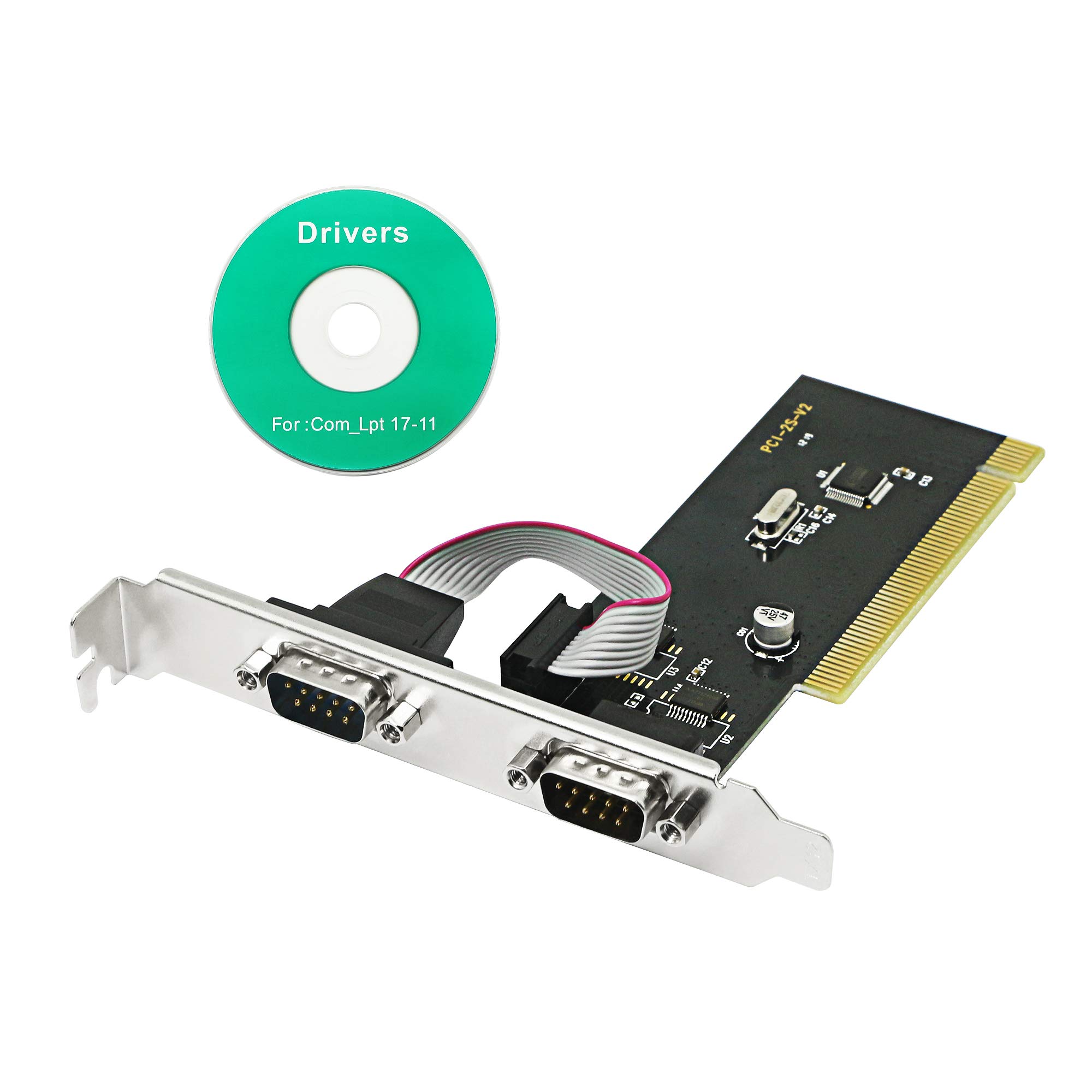 CERRXIAN PCI to 2 Serial Port Expansion Card DB9 Serial Port Connectors PCI to 2 Ports COM 9 Pin Serial Series RS232 Card Adapter