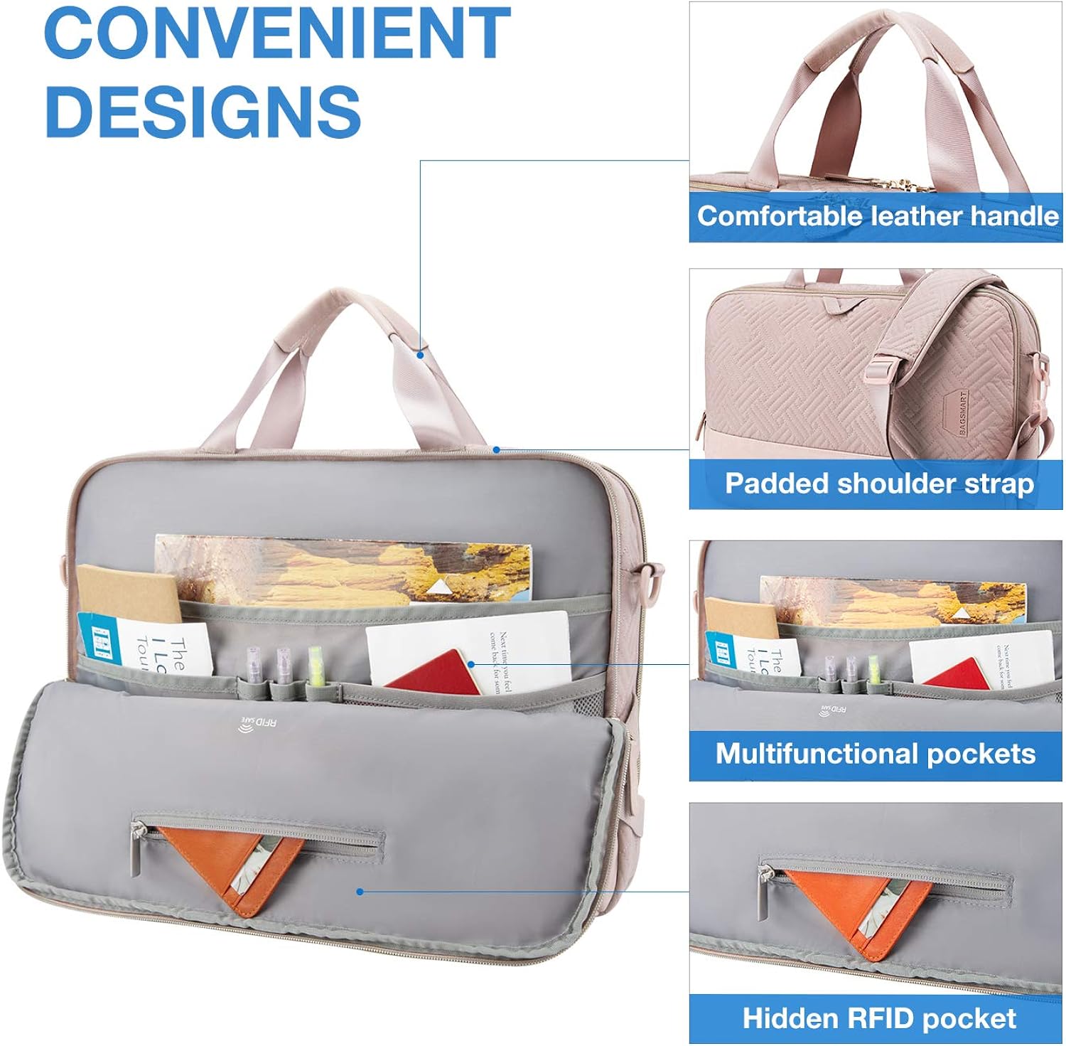 Laptop Bag,BAGSMART 15.6 Inch Laptop Shoulder Bag Briefcase Office Bag for Women,Nude Pink: Clothing
