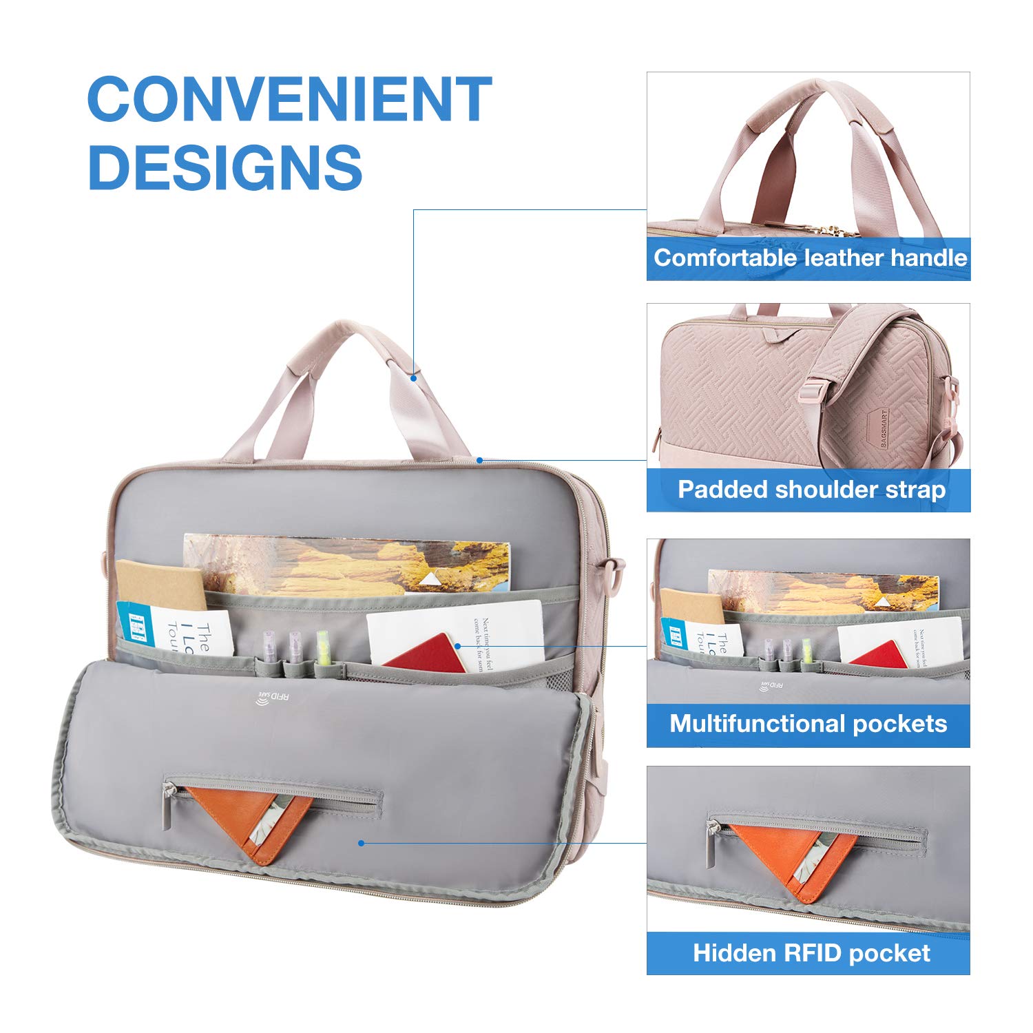 BAGSMART Laptop Bag for Women, 15.6 Inch Computer Bag, Carrying Case,Laptop Business Briefcase,Office Travel Work,Pink