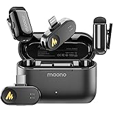 MAONO WAVE T1 Mini Wireless Lavalier Microphone for iPhone Android Tablet PC with Noise Cancellation, AI Voice Filter, 30H Used with Charging Case, USB-C/Lightning Plug for Video Recording Vlog TikTok