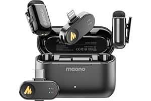 MAONO WAVE T1 Mini Wireless Lavalier Microphone for iPhone Android Tablet PC with Noise Cancellation, AI Voice Filter, 30H Us