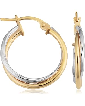 14k Two Tone Gold Earrings in Double Round Hoop Style main image 0