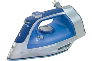 Hamilton Beach Steam Iron & Vertical Steamer for Clothes with Scratch-Resistant Durathon Soleplate, 8' Retractable Cord, 3-Way Auto Shutoff, Anti-Drip, 1500 Watts, Blue