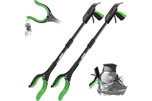 Jellas 2-Pack 32 Inch Grabber Reacher Tool with Magnetic Tip, Reacher Grabber with 360 Degrees Rotating Jaw, Grabber with Shoehorn for Elderly, Trash Picker Tool for Outdoor & Indoor (Green)