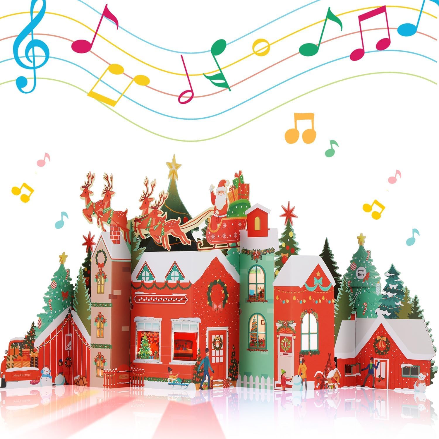 Aukuoy Musical Christmas Cards: 3D pop-up Christmas cards with Lights and Music of Merry Christmas, Popup Musical Greeting Card for Christmas Holiday Includes Envelop, Pretty Christmas Decorations