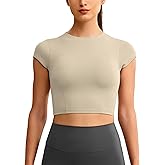 ENERBLOOM Workout Crop Tops for Women Yoga Short Sleeve Mild Support Slim Fit Cropped Athletic Shirts Gym Tee Built in Bra