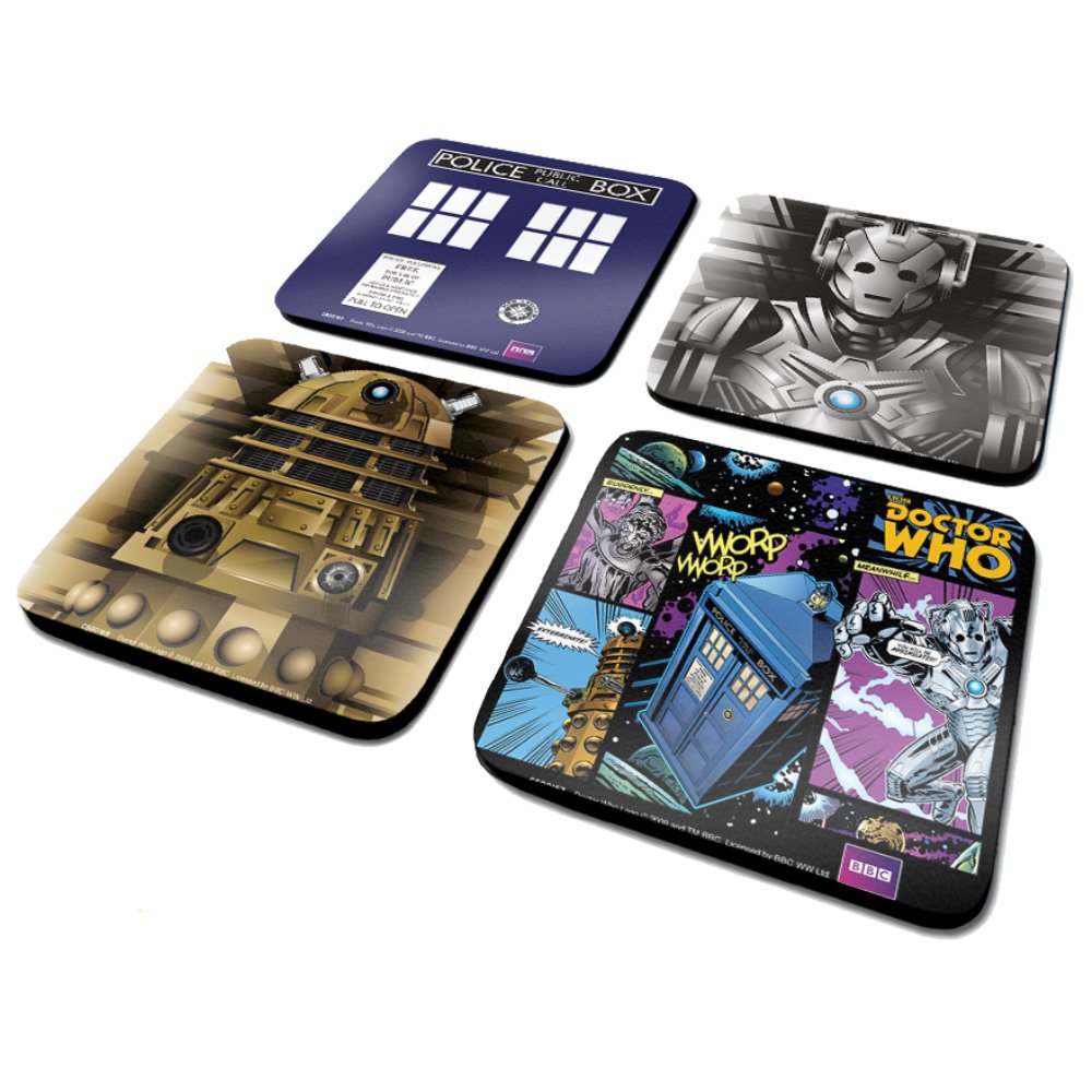 Doctor Who CSP0009 Tardis/Cyberman/Dalek/Comic Coaster Set (Pack of 4)