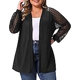 Agnes Orinda Plus Size Cardigans for Women Open Front Lace Panel Long Sleeve Sheer Lightweight Knit Cover Up