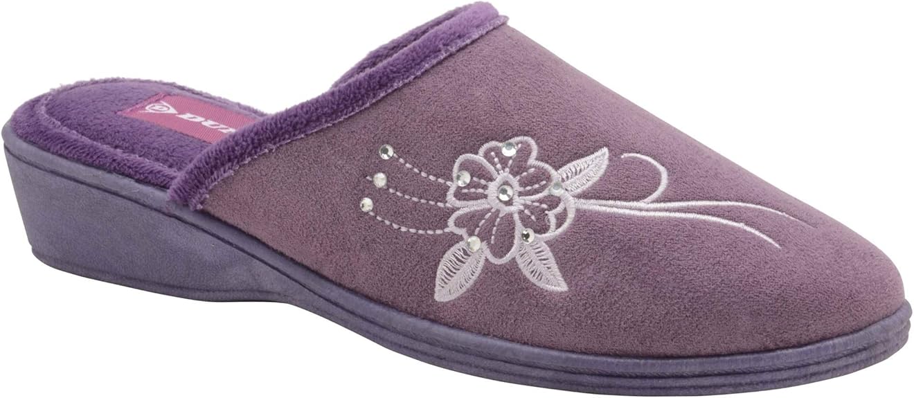 Amazon.com | Dunlop Womens/Ladies Pamela Warm Velour Embroidered Slip On Wedge Mule Slippers (10 