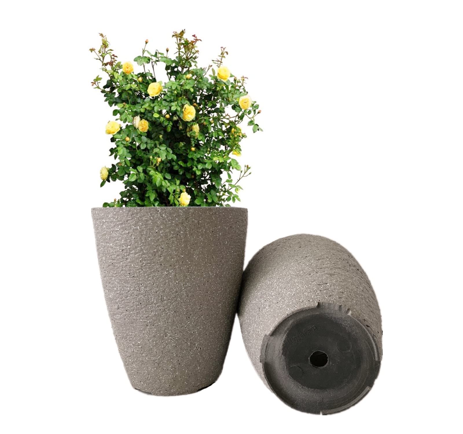 Photo 1 of 10 inch Garden Planter Lightweight Indoor Outdoor Pots with Drainage Hole for Potted Plants Flowers Greenery, Set of 2 (Speckled Grey)