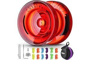 SHUNGRU Professional Responsive Yoyo K2 Crystal, Dual Purpose Plastic Yo yo for Kids Beginner, Replacement Unresponsive Bearing for Advanced Yo-yo Players + Removal Tool + 12 Yoyo Strings + Yo Yo Bag（Red）